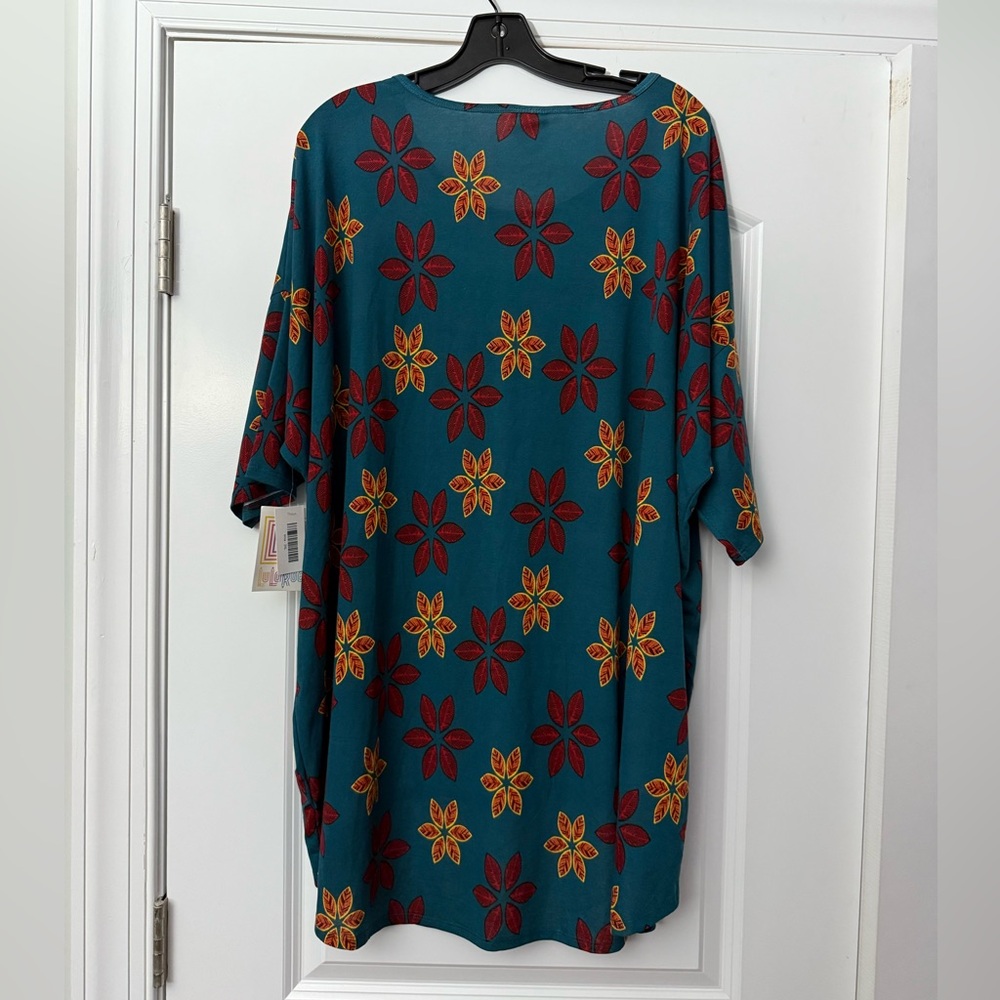 3XL LuLaRoe Teal and Red Floral Short Sleeve Top - Picture 6 of 6